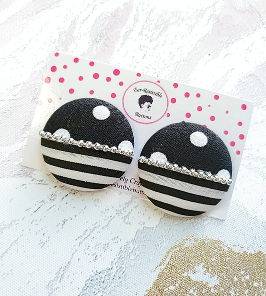 Polka Stripes Button Earrings