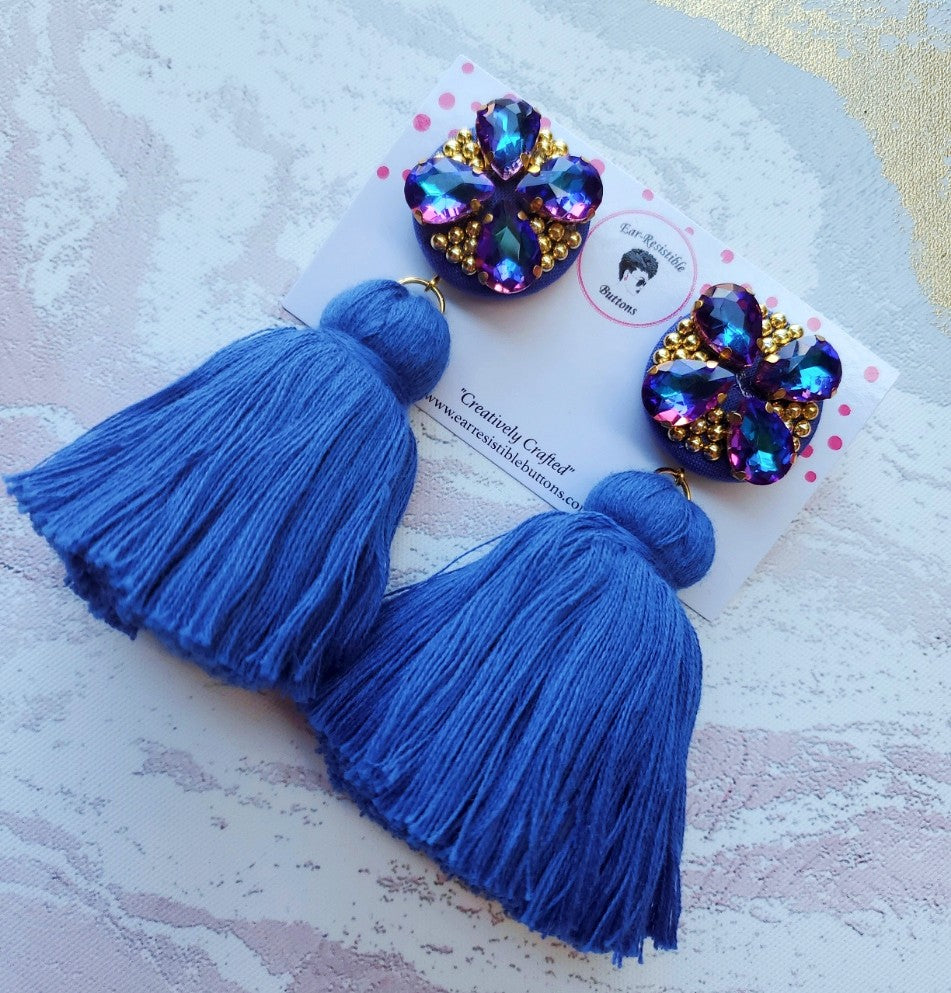 Aurora Button Tassel Earrings