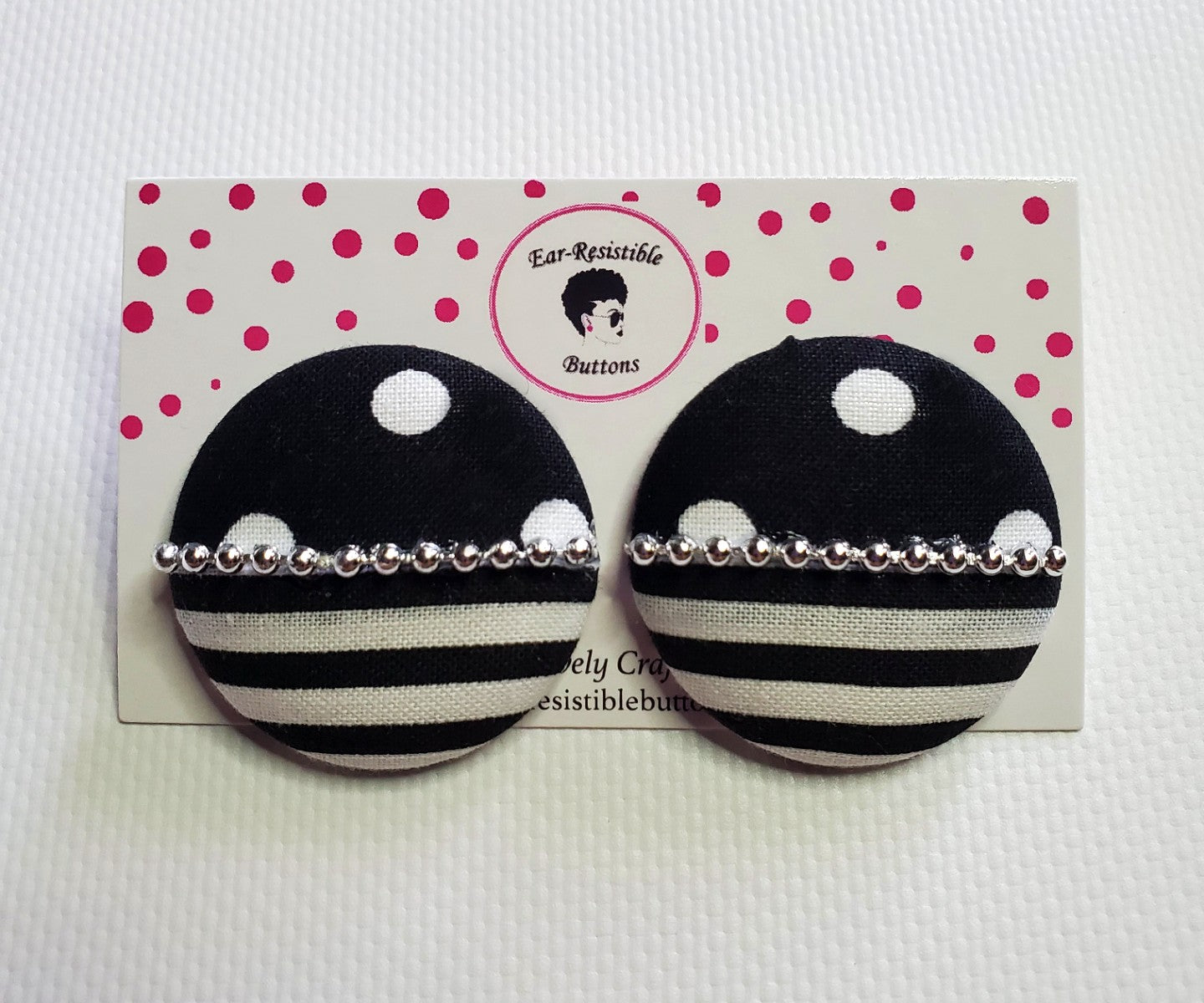 Polka Stripes Button Earrings