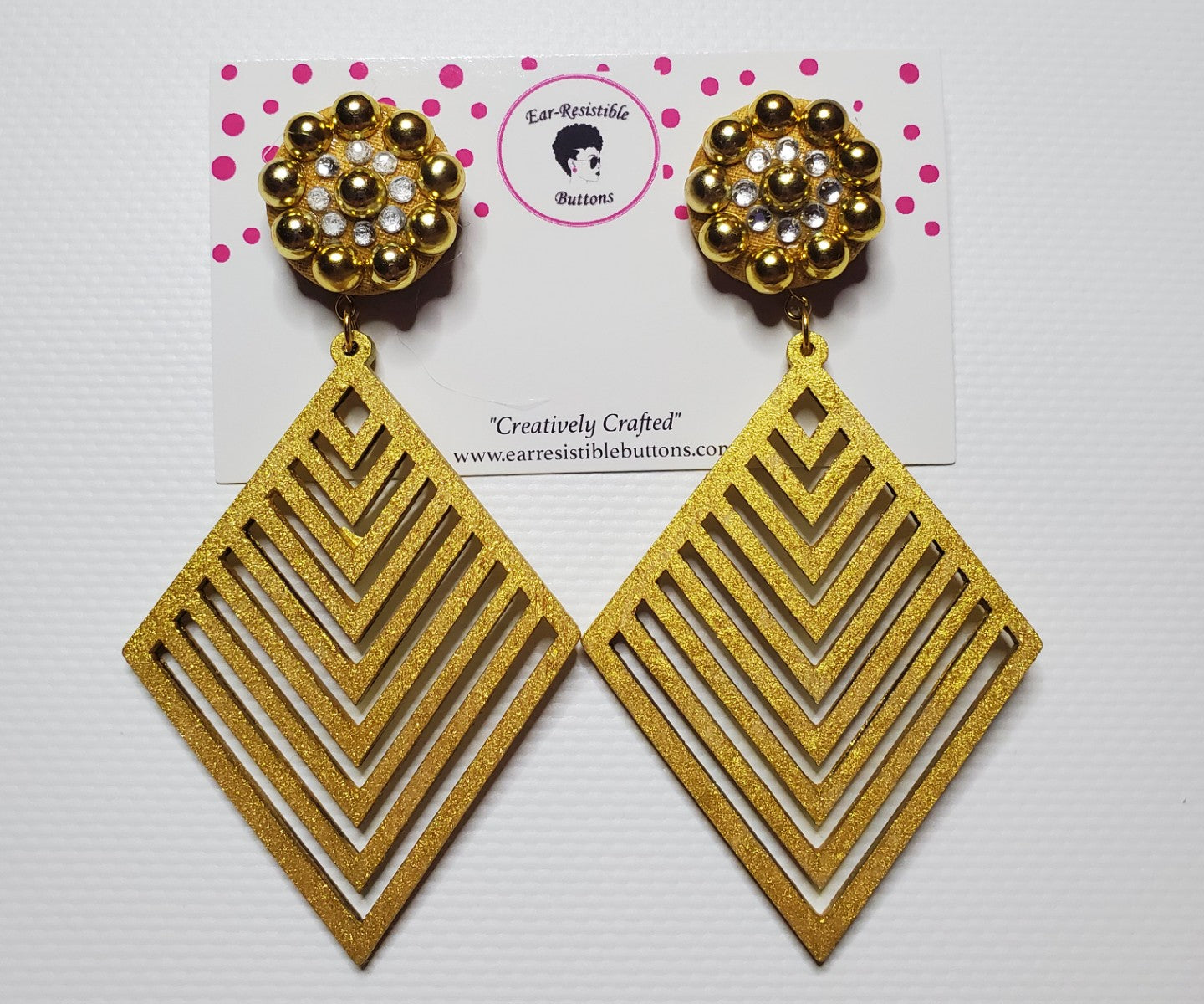 Golden Diamond Wooden Earrings