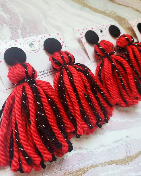 Red & Black Yarn Tassel Earrings