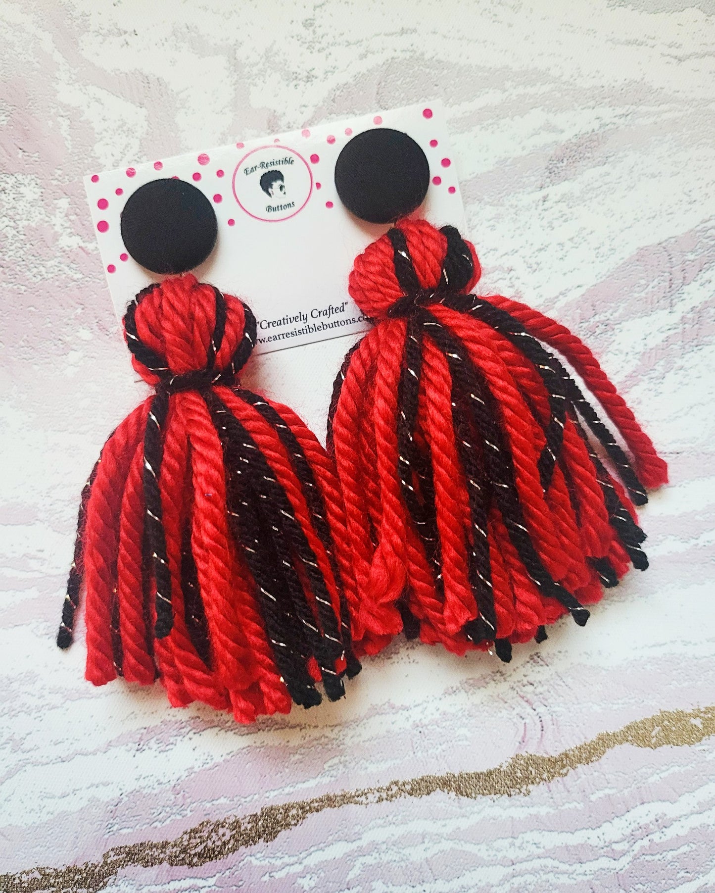 Red & Black Yarn Tassel Earrings