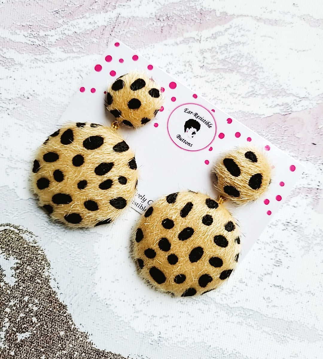 Fuzzy Cheetah Dangle Buttons