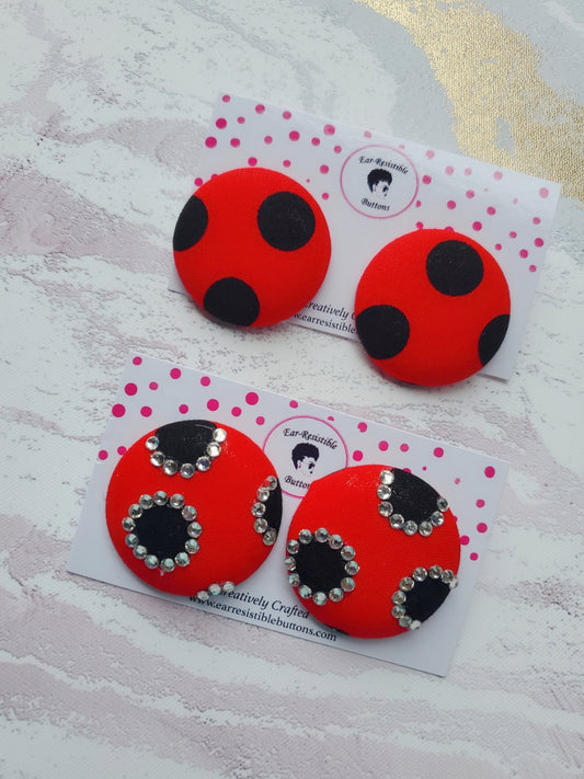 Ladybug Button Earrings