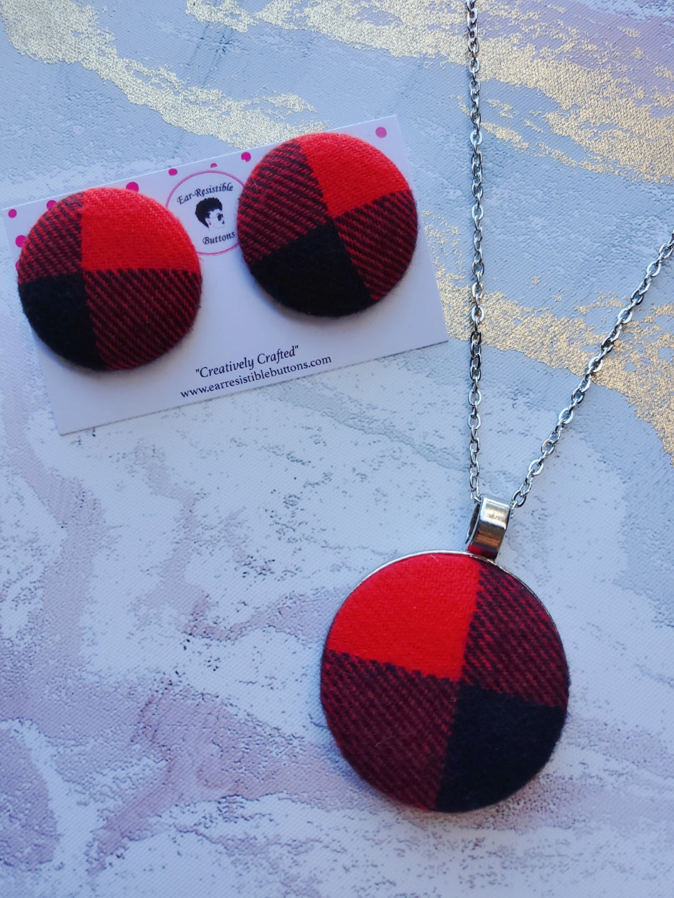 Red Buffalo Plaid Earring & Necklace Set