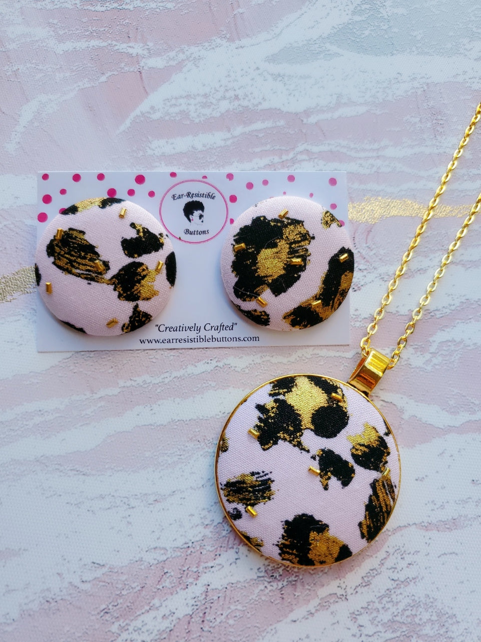 Pink Leopard Earring & Necklace Set