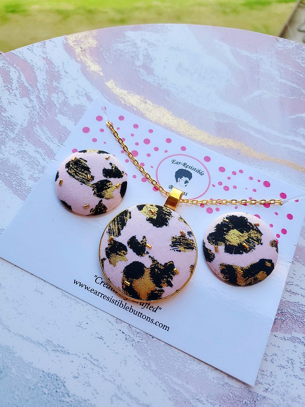 Pink Leopard Earring & Necklace Set