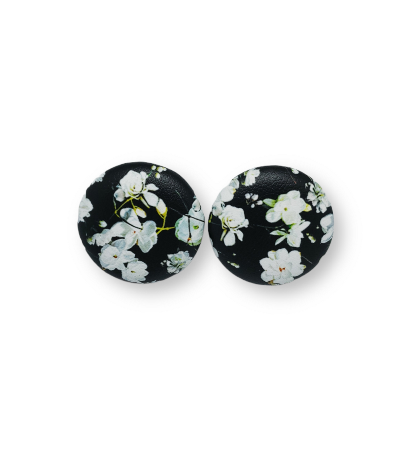 Black & White Rose Faux Leather Button Earrings