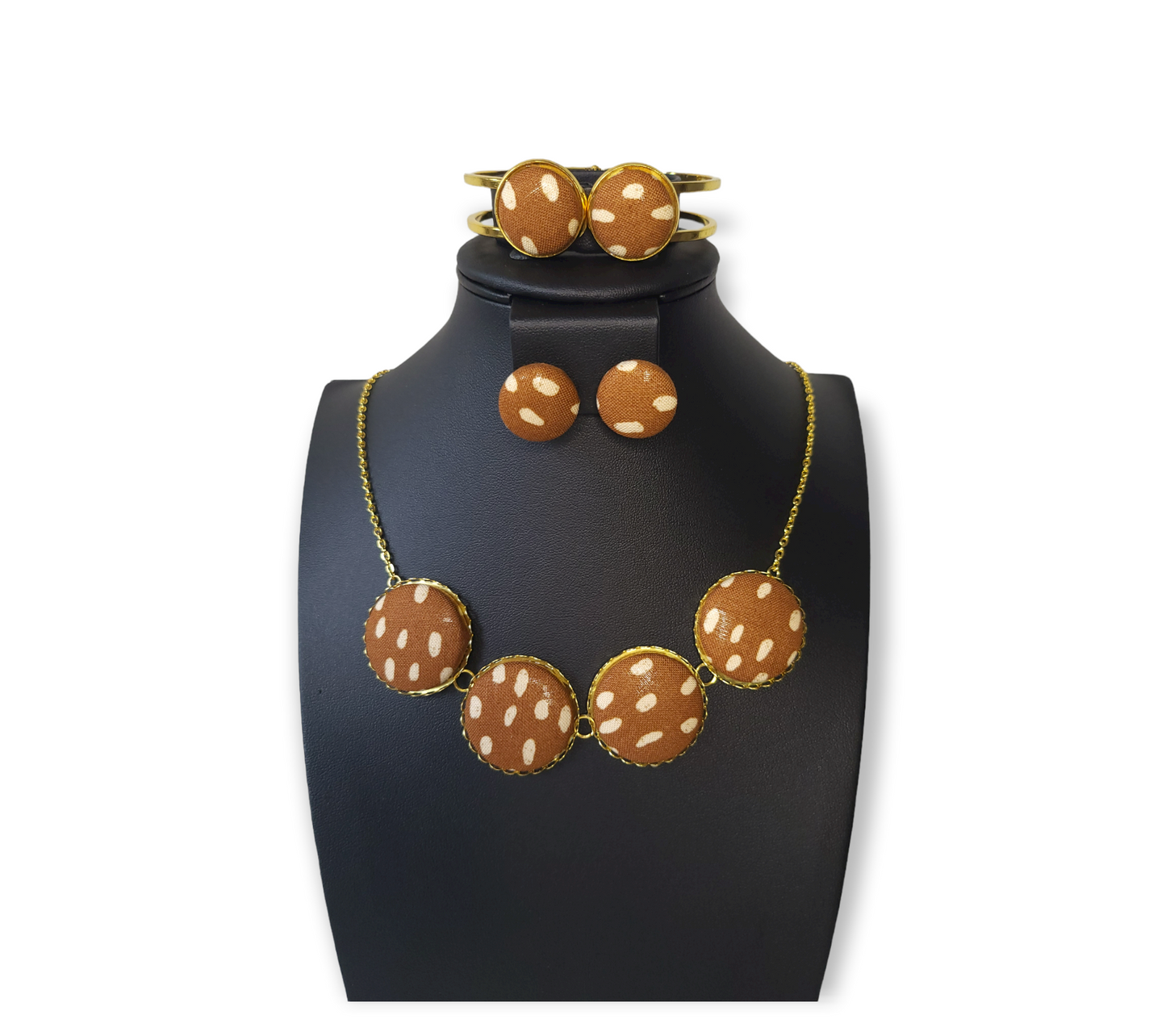 Camel Brown & Beige Dots Jewelry Set