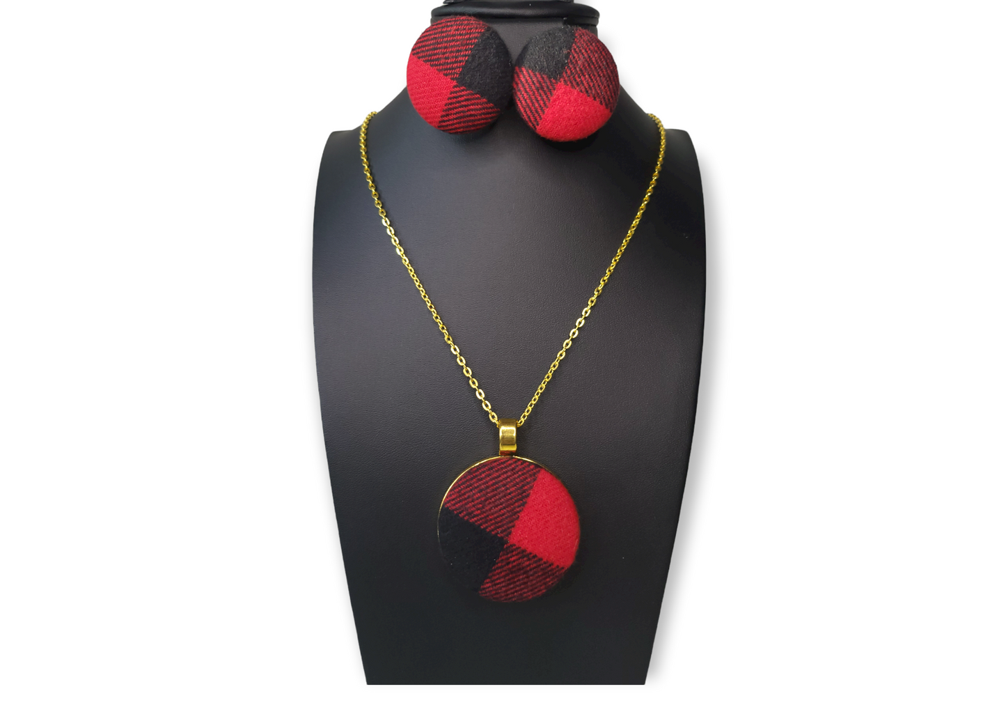 Red Buffalo Plaid Earring & Necklace Set